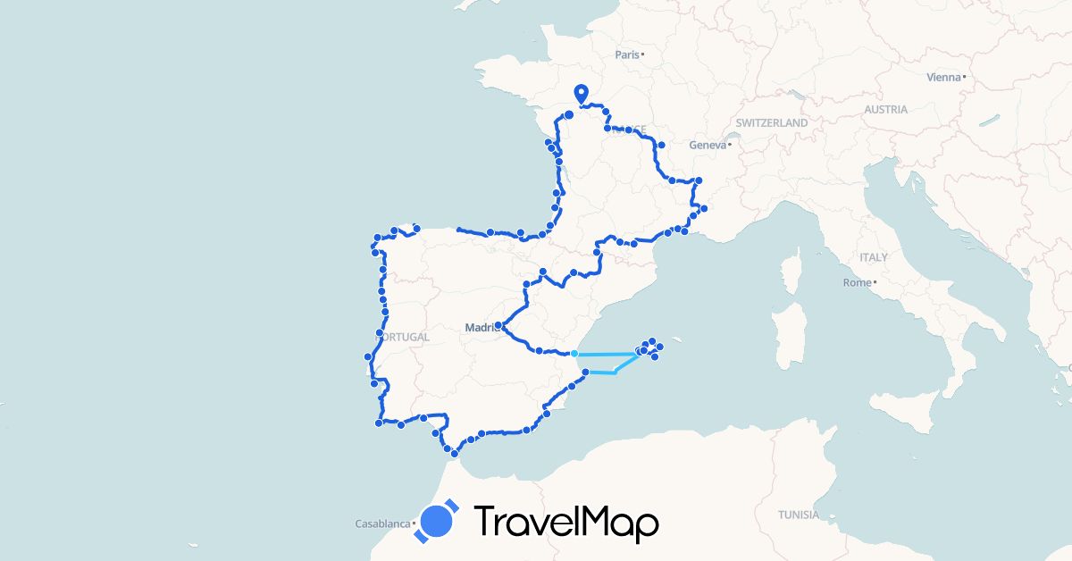 TravelMap itinerary: driving, boat, josette in Spain, France, Portugal (Europe)